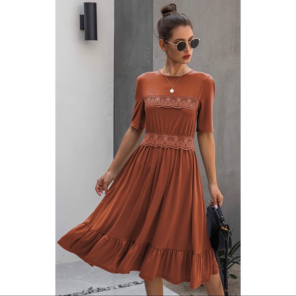 Crochet lace A line swing midi dress